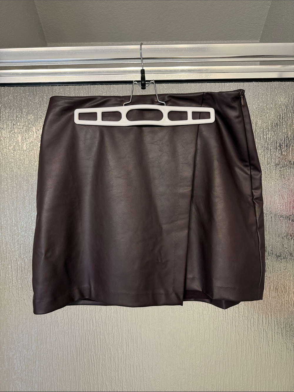 Faux Leather Mini Skirt - Dark Brown/Maroon
